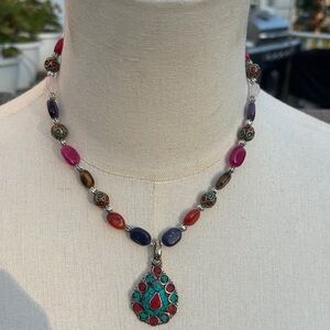 Multicolor Beaded Necklace with Pendant